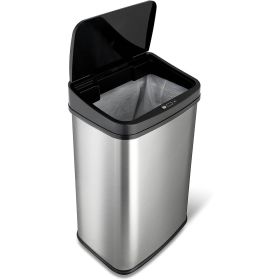 Silver/Black 13-Gallon Stainless Trash Can with Motion Sensor Lid
