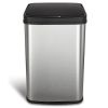 Silver/Black 13-Gallon Stainless Trash Can with Motion Sensor Lid