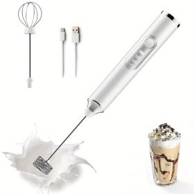 3-Speed Adjustable Handheld Milk Frother For Cappuccinos (Color: White)