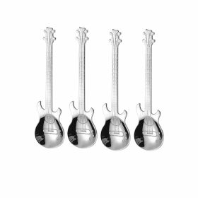 4Pcs Metal Guitar Spoon Flatware Set 18/10 Stainless Steel Guitar Spoons (Color: Silvery 4 Pcs)
