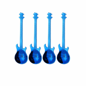 4Pcs Metal Guitar Spoon Flatware Set 18/10 Stainless Steel Guitar Spoons (Color: Blue 4 Pcs)