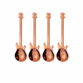 4Pcs Metal Guitar Spoon Flatware Set 18/10 Stainless Steel Guitar Spoons (Color: Rose Golden 4 Pcs)