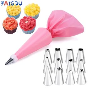 6-24 Pcs Set Pastry Bag and Stainless Steel Cake Nozzle (Color: 16pcs SET 4 White)