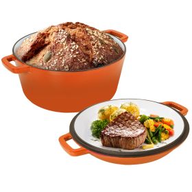 Enameled Cast Iron Dutch Oven with Serving Lid (Color: Orange)