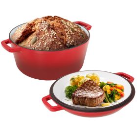 Enameled Cast Iron Dutch Oven with Serving Lid (Color: Red)