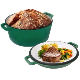 Enameled Cast Iron Dutch Oven with Serving Lid (Color: Green)