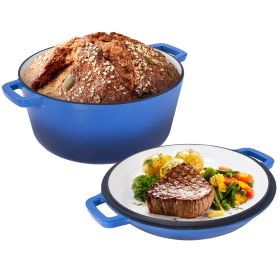 Enameled Cast Iron Dutch Oven with Serving Lid (Color: Blue)